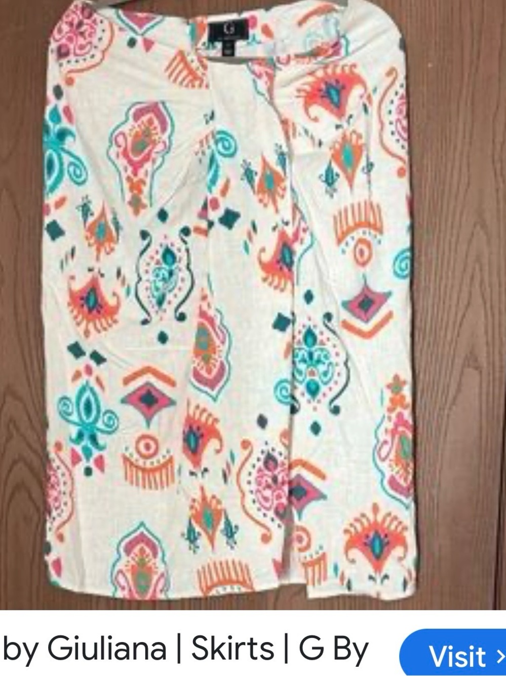 G by Giuliana White Skirt/ Coverup with Turquoise, Orange & Pink Motifs